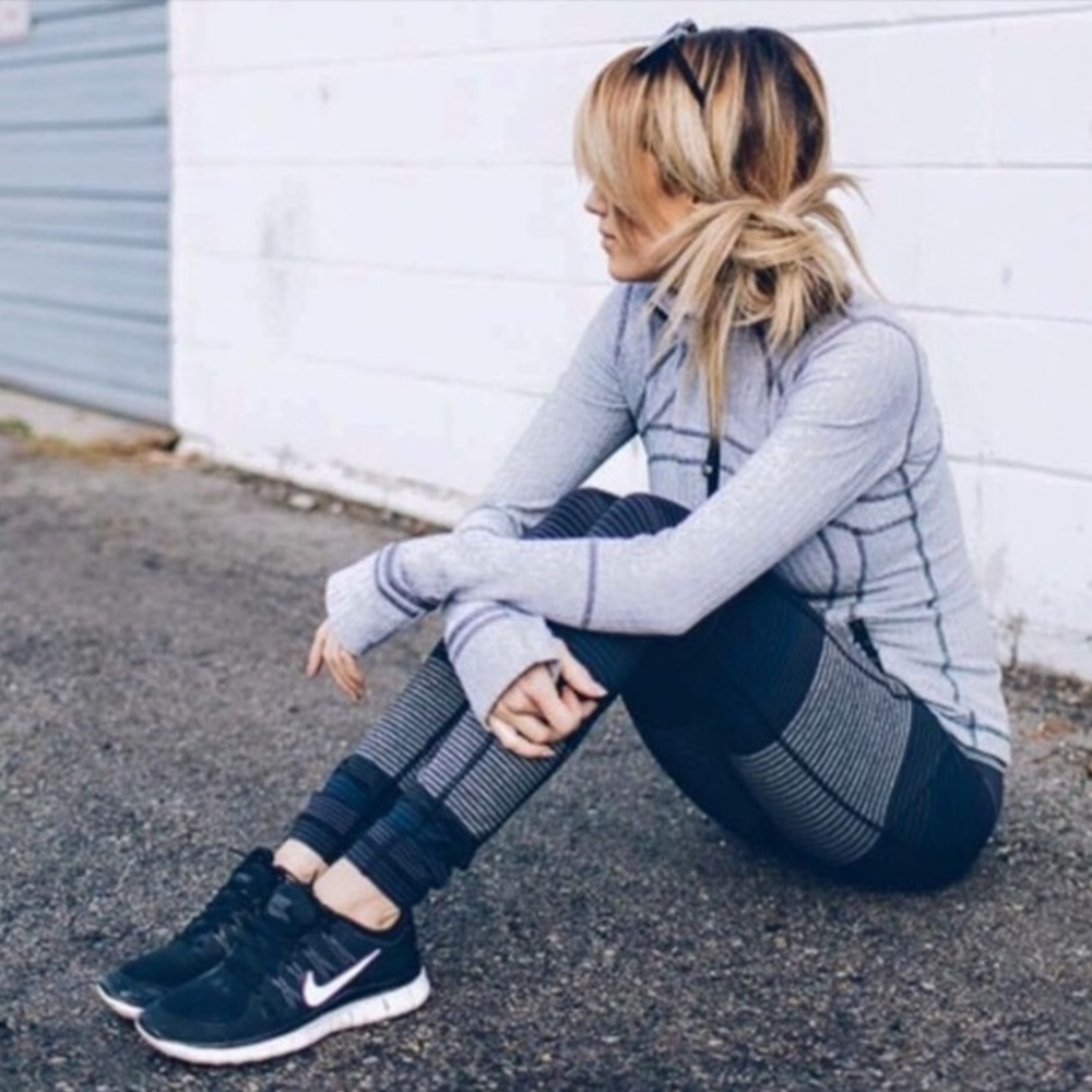 Lululemon Om Stripe Speed Tight Black Gray Grey Pockets Luxtreme Full Length 8